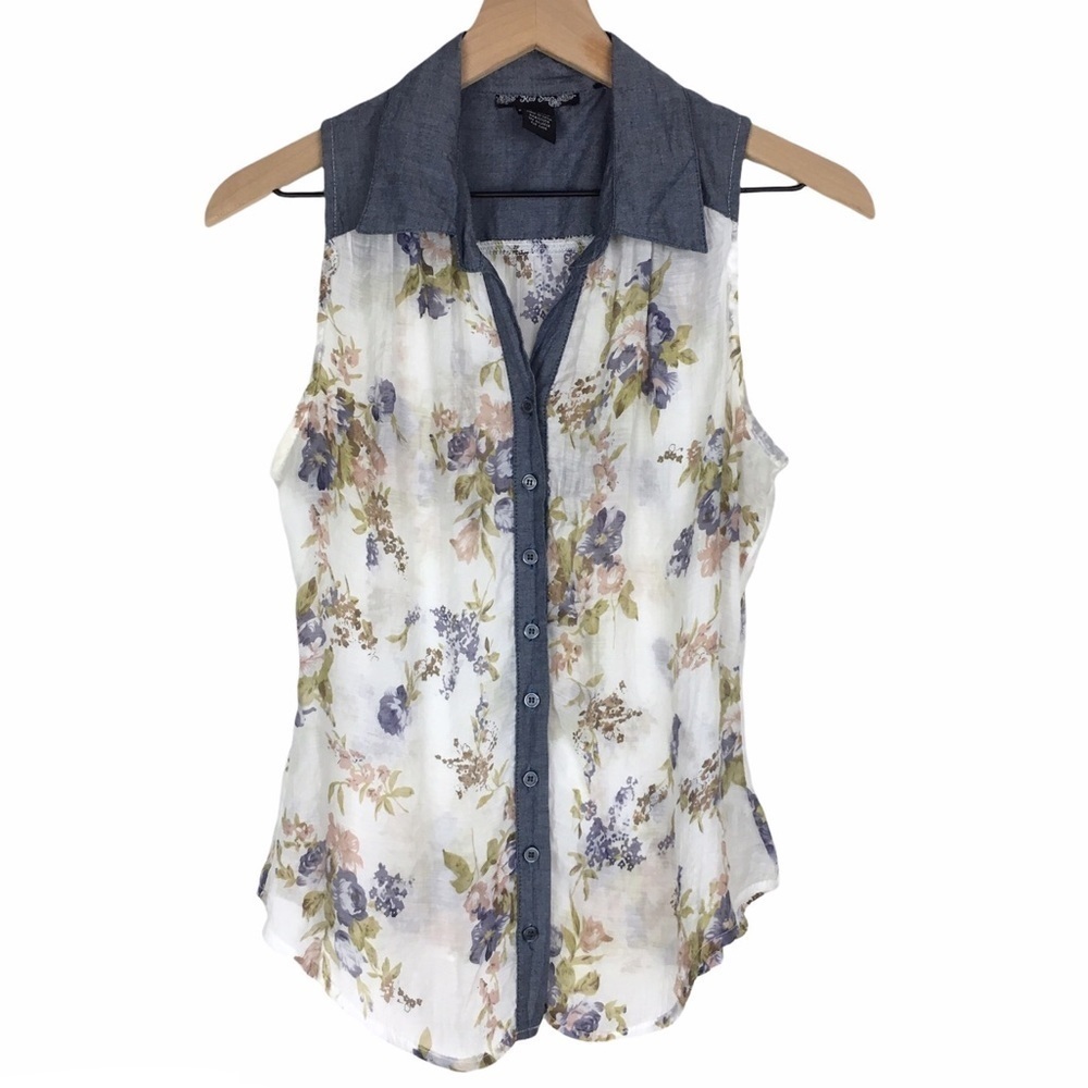 RED SNAP Top Sleeveless Button Up Sheer Floral Boho Beach Summer Y2K Style Small